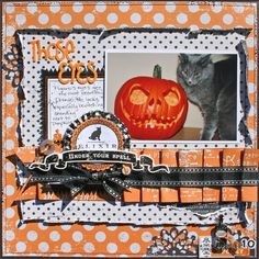 a halloween card with a cat and pumpkin