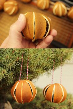 an orange ornament hanging from a christmas tree