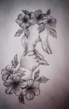 a drawing of a hand with flowers on it