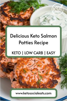 Keto salmon patties topped with dill next to a bowl of creamy sauce. Fresh Salmon Patties, Keto Salmon Patties, Baked Salmon Patties, Creamy Dill Sauce, Salmon Patties Recipe, Dinner Choices, Healthy Dinner Options, Fresh Salmon