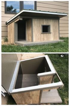 the dog house is being built and ready to be put into the yard for its owner