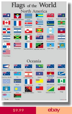 flags of the world with names and their countries in each country's flag colors