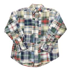 "1990s Polo Ralph Lauren Patchwork Plaid Button Down Kid's Shirt  condition - great tagged 7  - PLEASE CONSULT MEASUREMENTS - ALL SALES ARE FINAL 15.25\" pit to pit  20\" length  16.5\" sleeve length  Please contact us if you have more questions about this garment." Green Patchwork Button-up Shirt, Ralph Lauren Patchwork, Button Down, Kids Tops, Kids Shirts, Polo Ralph, Button Downs, Polo Ralph Lauren, Kids Outfits