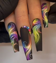 How To Shape Nails, Beach Nails Art, Crazy Nail Designs, Neon Nail Designs, 2023 Nail, Nails Art Ideas, Shape Nails, Purple Nail Designs, Nails Design With Rhinestones