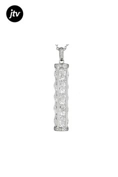 Bella Luce �� white diamond simulant 17.87ctw round, rhodium over sterling silver pendant with 18 inch chain. Measures approximately 5/8"L x 1/8"W and has a 2.5mm bail. Chain measures 18 inches and has a spring ring clasp closure. The diamond equivalent weight is 10.47ctw. Classic Silver Necklace With Channel Set, Classic Silver Necklace Channel Set, Classic Silver Channel Set Necklace, Silver Platinum Jewelry With Channel Set, Formal Cubic Zirconia Necklace With Channel Set, Formal Necklaces With Channel Set Cubic Zirconia, Elegant Sterling Silver Necklace With Channel Set, Formal Channel Set Cubic Zirconia Necklace, Silver Channel Set Diamond Necklace For Anniversary