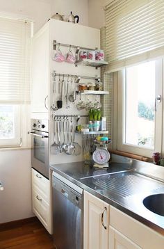 the kitchen is clean and ready to be used as a storage area for cooking utensils