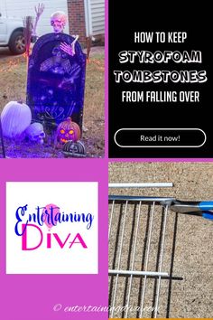 How To Keep Styrofoam Tombstones In The Ground | Outdoor Halloween Decorating Wire Closet Organizers, Halloween Gravestones, Halloween Cemetery, Halloween Tombstones, Picture Wire, Easy Halloween Decorations, Diy Halloween Decor, Strong Hand, Halloween Yard Decorations