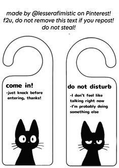 two door hangers with black cats on them, one has the words do not disturb