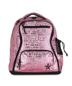 Signature Rebel Dream Bag in Pink Graffiti Bag, Pink Graffiti, Mermaid Fabric, Dream Bag, Cheer Outfits, Onyx Crystal, Crystal Logo, Cell Phone Charger, Metallic Fabric