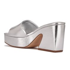 Slide Sandals Outfit, Platform Slide Sandals, Glam Girl, Silver Sandals, Platform Slides, Silver Heels, Dancing Queen, Shoe Game, Retro Inspired