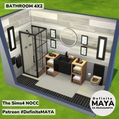 a bathroom is shown with the same color scheme as it appears in this video game