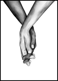 two hands holding each other in black and white