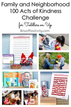 a collage of photos with the words family and neighborhood 100 acts of kindness challenge