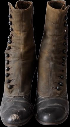 This is a pair of late Victorian era boots. Beautifully aged, two tone leather shapes the button up boots. They feature wood stacked heels.late 1800s to early 1900s. • two tone leather shoes• button up boots• wood stacked heelsCONDITIONIn good condition with wear consistent with age and use. A button is missing on one of the boots. The soles have worn holes and the leather has some cracking on the boots.MEASUREMENTSOutSole Length: 10. 25" ... 26 cmWidth: 2. 875" ... 7. 3 cmHeel Height: 2. 5" ... 6. 4 cmHeight: 8. 5" ... 21. 6 cmWall to toe length: 9” ... 22. 9 cmHOW WE MEASUREWall to toe measures the length of the shoes with the heel against the wall, the measurement is taken from the wall to the toe end. Width measured across the widest part of the sole (ball of foot)IC416125 Victorian Button Boots, Victorian Shoes Women, 1880s Shoes, 1800 Shoes, Victorian Boots Women, Victorian Era Shoes, 18th Century French Fashion, Hashira Oc, Annelid