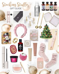 the stocking stuff gift guide is filled with christmas items and holiday decorations, such as stockings