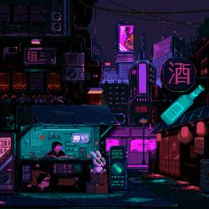 an image of a city at night with neon lights