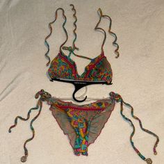 Set Gold Hardware On Bottoms Versatile Top Brazilian Butt Scrunch Cutt Triangle Padded Top (Removable If Preferred) Multicolor Party Swimwear With Tie-side Bottom, Multicolor Triangle Top Swimwear For Festival, Bohemian Triangle Top Swimwear For Party, Pink Bohemian Festival Swimwear, Multicolor Halter Neck Swimwear For Festival, Multicolor Beachwear Swimwear For Festivals, Bohemian Tie-side Bottom Swimwear For Party, Bohemian Party Swimwear With Tie-side Bottom, Bohemian Tie-side Swimwear For Parties