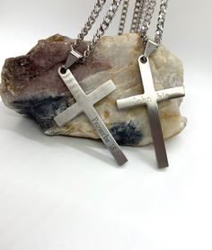 "This Men Cross Necklace is a great option as a gift for someone special, also is a perfect addition to your daily outfit! 316 Long lasting stainless steel will never tarnish or fade away. Stainless steel is hypo-allergenic making it a great choice for someone whose skin is sensitive to metal. Also, it will not turn your skin green or any other color. This necklace is completely personalized with own name, dates, Initials, roman numerals, coordinates bible verse, etc... and is an ideal gift for Spiritual Stainless Steel Necklaces For Father's Day, Spiritual Stainless Steel Necklace For Father's Day, Silver Cross Necklace For Father's Day Gift, Engraved Cross Pendant Necklace For Father's Day, Father's Day Stainless Steel Cross Pendant Necklace, Gold Cross Necklace Men, Men Cross Necklace, White Gold Cross Necklace, Cross Necklace Men