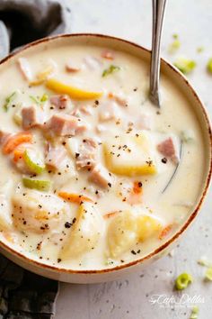 a bowl of soup with meat and vegetables