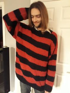 Ian Gallagher Striped Sweater, Curt Cobain Sweater, Cami Outfits, 80s Outfits Men, Mohair Jumpers, Dennis The Menace, Grandma Sweater, 80s Outfit, Gothic Clothing