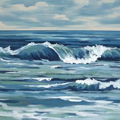 a painting of waves in the ocean on canvas with red lettering that reads size tv