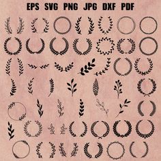 various black and white wreaths on pink paper with the words eps svg png,