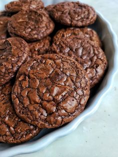 chocolate cookies in a bowl on a table