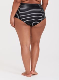 A classic stripe pattern lends a pinup feel to your poolside look while creating a flattering hourglass figure. Matching style(s): Search 11543277. High waist. Mesh lining. CONTENT + CARE: Nylon/spandex; lining: nylon/spandex. Wash cold; dry flat. Imported plus size swimwear. SIZE + FIT: Please refer to the Size Fit & Guide chart for the perfect fit. The best plus size women's high-rise smooth swim bottom bottoms in black white stripe made of nylonspan. Torrid is your destination for the freshest spring and summer styles. Striped Lined Swimwear For The Beach, Striped Lined Swimwear For Summer, High Waist Striped Swimwear For Beach Season, Striped Stretch Tankini For Pool, Chic Striped Stretch Swimwear, Striped Stretch Summer Tankini, Summer Striped Stretch Tankini, Striped Tankini For Poolside, Summer Swimwear With Vertical Stripes For Poolside