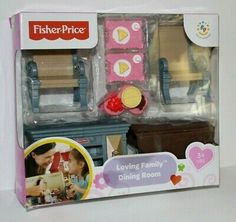 the fisher - price loving family dining room playset is in its box with instructions