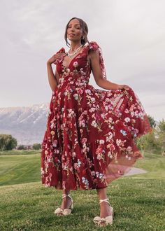 Margaret Midi Dress | Designer Dress by JessaKae | Size-Inclusive Available in XXS-6X Floral Bridesmaid Dresses, Eva Dress, Milly Dress, Red Floral Dress, Miss Dress, Red Midi Dress