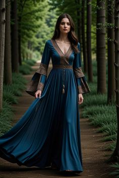 Victorian Renaissance Dress Sewing Pattern, Celtic Dress, Medieval Boho Dress, Elvish Dress, Cosplay Dress, XS-4XL, Custom Size Pattern - Etsy Blue Medival Outfits, Celtic Fantasy Outfit, Medieval Fantasy Dress Princesses, Simple Medieval Dress, Medieval Queen Dress, Blue Medieval Dress, Elvish Dress, Fantasy Dress Princesses, Medieval Dress Princess