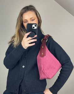 A Vintage Gucci Hobo made from pink canvas with the GG monogram. Red leather trim with gold hardware. Iconic bit hardware detail on the shoulder strap. The inside of the bag features an interior zipped pocket for valuables. This bag is in good vintage condition with some minor wear to be seen to the canvas and base corners. Inside there is the serial number on the back of the leather Gucci tab inside. Height: 25cm Depth: 35cm Width: 9cm Gucci Hobo Bag, Gg Monogram, Pink Canvas, Vuitton Bag, Pink Bag, Leather Trim, Hobo Bag, Cloth Bags, Vintage Gucci