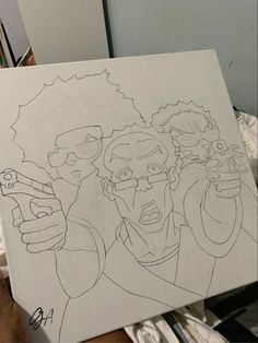 Drawing Ideas For Big Sketchbooks, Drawings On Canvas Ideas, Boondocks Drawings Easy, Canvas Sketch Ideas, Big Sketchbook Drawings, Drawings For Room, Boondocks Painting, Boondocks Drawings, Easy Graffiti Drawings