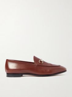 Brown Jordaan horsebit-detailed leather loafers | GUCCI | NET-A-PORTER Gucci Jordaan, Leather Loafers, Moccasins, Women Collection, Loafers, Gucci, Yellow, Leather