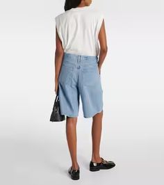 Ellis mid-rise denim Bermuda shorts in blue - Agolde | Mytheresa Chic Cutoff Shorts With Belt Loops, Chic Cutoff Jean Shorts With Belt Loops, Mid-rise Denim Shorts For Work, High Rise Denim Shorts For Workwear, Chic Cotton Jean Shorts With Belt Loops, Cotton Jeans For Work, Short Length, Leather Mary Jane Flats, Mary Jane Flats, Leather Mary Janes