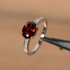 Garnet Engagement Ring, Promise Ring For Her, January Birthstone, Garnet Ring, Ring Oval, Red Garnet, Birthstone Ring, Solitaire Engagement, Oval Cut