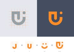 the letter j is made up of two different colors and shapes, with an orange and grey