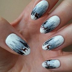 Autunum Nails, Deer Nail Art, Deer Nails, Xmas Nail Art, Eye Nail Art, December Nails, Festive Nail Art, Elegant Nail Designs, Subtle Nails