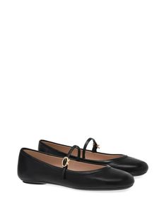 nappa leather/leather smooth grain gold-tone hardware round toe buckle-strap fastening branded leather insole flat rubber sole Rossi Shoes, Black Ballet Flats, Womens Ballet Flats, Ballerina Shoes, High Quality Shoes, Leather Ballet Flats, Footwear Design Women, Crossbody Tote, Leather Gloves