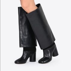 In Search Maison Margiela Knee-High Trompe-L'il Tabi Boots In Brushed Calfskin Maison Martin Margiela Shoes, Tan Leather Ankle Boots, Cutout Boots, Nude Boots, Tabi Boots, Peep Toe Ankle Boots, Margiela Shoes, Patent Leather Boots, High Heel Boots Ankle