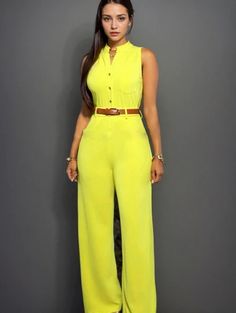 Yellow Sleeveless Jumpsuit For Work, Yellow Sleeveless Jumpsuits And Rompers For Work, Sleeveless Jumpsuits, Fabric Names, Dressmaking, Waist Belt, Milk, Jumpsuit, Solid Color