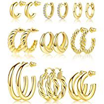 Check this out! Amazon Favs, Chunky Gold Hoop Earrings, Paired Jewelry, Clear Earrings, Chunky Hoop Earrings, Gold Jewelry Sets, Gold Ear Cuff, Hoops Earrings