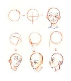 the steps to draw an anime character's head with different angles and facial expressions