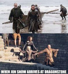 the actors in game of thrones are walking up stairs and down to the water