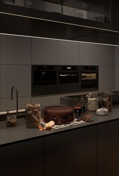 the kitchen counter is clean and ready to be used for cooking or baking, as well as other items