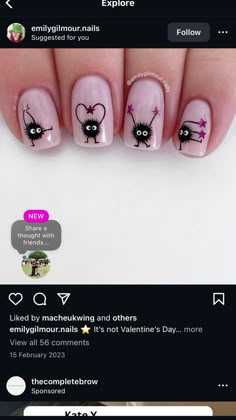 Soot sprites Soot Spirit Nails, Soot Sprites Nails, Soot Sprite Nail Art, Howls Moving Castle Nails Simple, Kiki's Delivery Service Nails, Witch Nails Short, Sprite Nails, Soot Sprite Nails, Studio Ghibli Nail Art