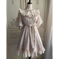 For a beautiful and elegant young lady. Her dress is richly decorated with frills and lace embroidery around the shoulders, sleeves, and hem. Her sleeves have a relatively loose silhouette. Her graceful beauty overflows. Bring romance to your everyday life. 
 
 

 

 
 
 What is included in your order 
 
 One Piece 
 waist ribbon 
 Ribbon decoration 
 
 
 Size 
 
 S size 
 
 Length: 90cm 
 Shoulder width: 38cm or less 
 Bust: 98cm or less 
 Sleeve length: 45cm or less 
 
 M size 
 
 Length: 92cm