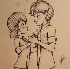 a drawing of two people standing next to each other