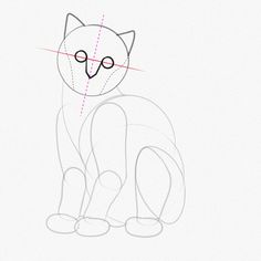 a drawing of a cat with lines drawn on it's face and the tail