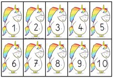 how to draw a cartoon unicorn with numbers in it's face and the number on its